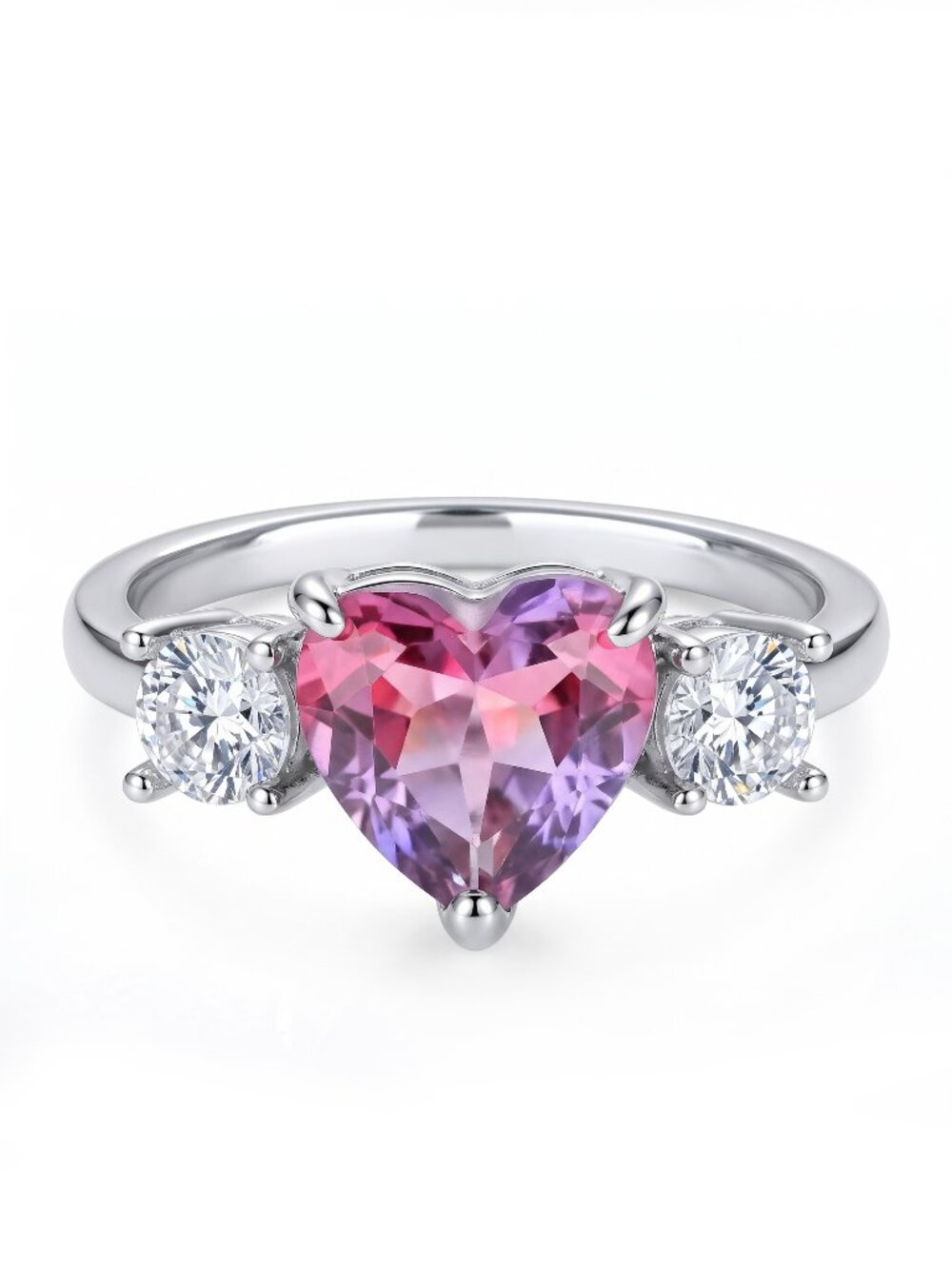 Pink & Blue Tourmaline Heart Ring, 925 Sterling Silver Charmed Aroma